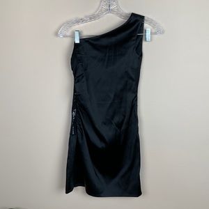 Calvin Klein One Shoulder Women’s Black Sateen Mini Dress Sequins Size 4